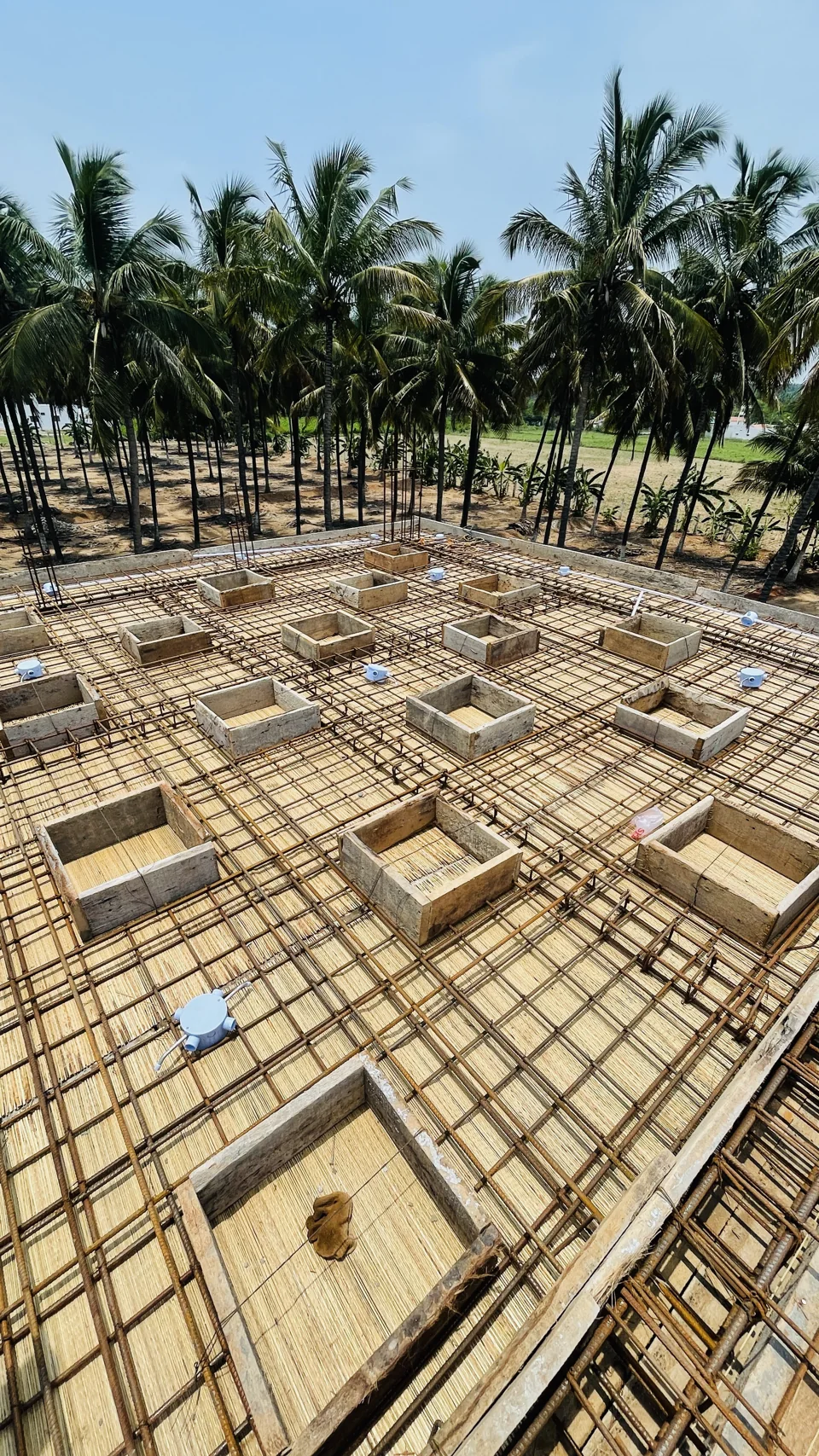 Slab reinforcement and formwork at a residential construction site